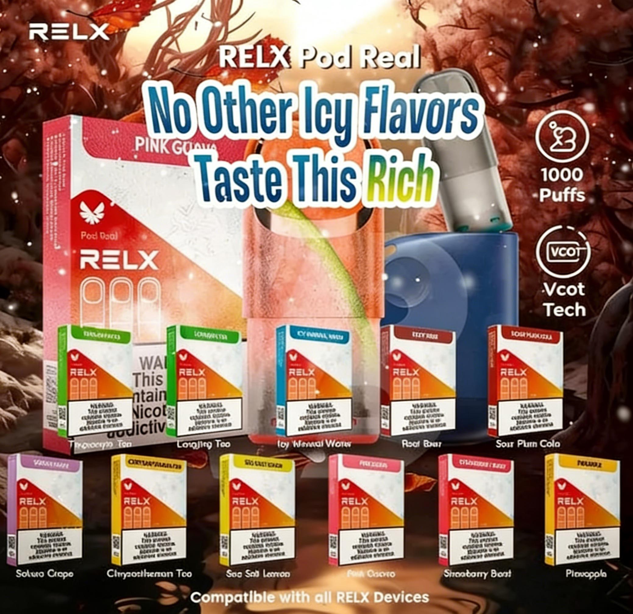 RELX Pod Real (3 Pods Pack @1000 Puffs) (Compatible with RELX 4, 5, 6 Devices & Universal Devices) (Promo: Buy 15 Packs Get 1 ZGAR Classico Device) detail image 1