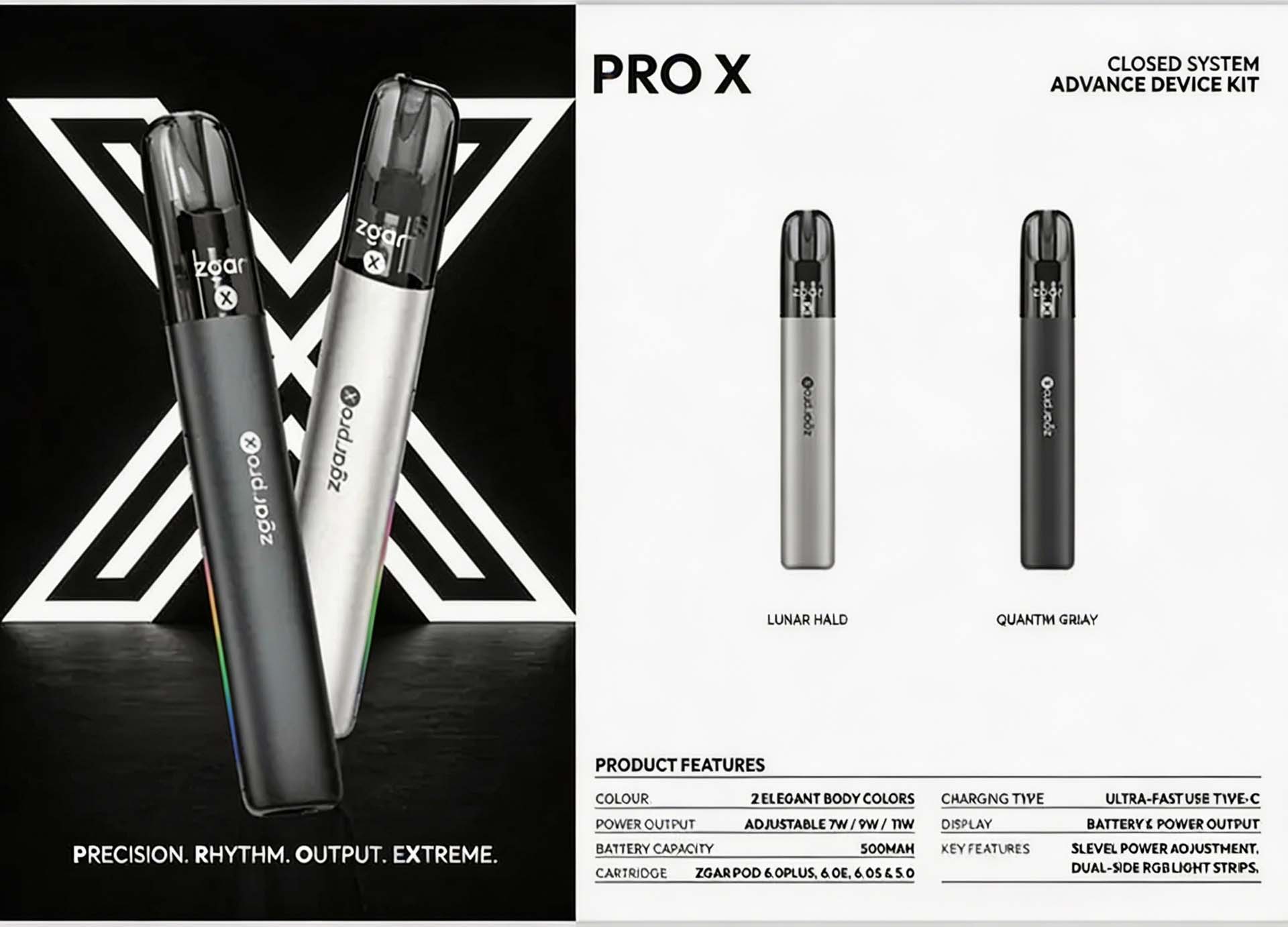ZGAR PRO-X Pod Device (Relx 4/5/6 Compatible - Use Mid/Low Setting) (7W/9W/11W Adjustable) (500mAh) detail image 2
