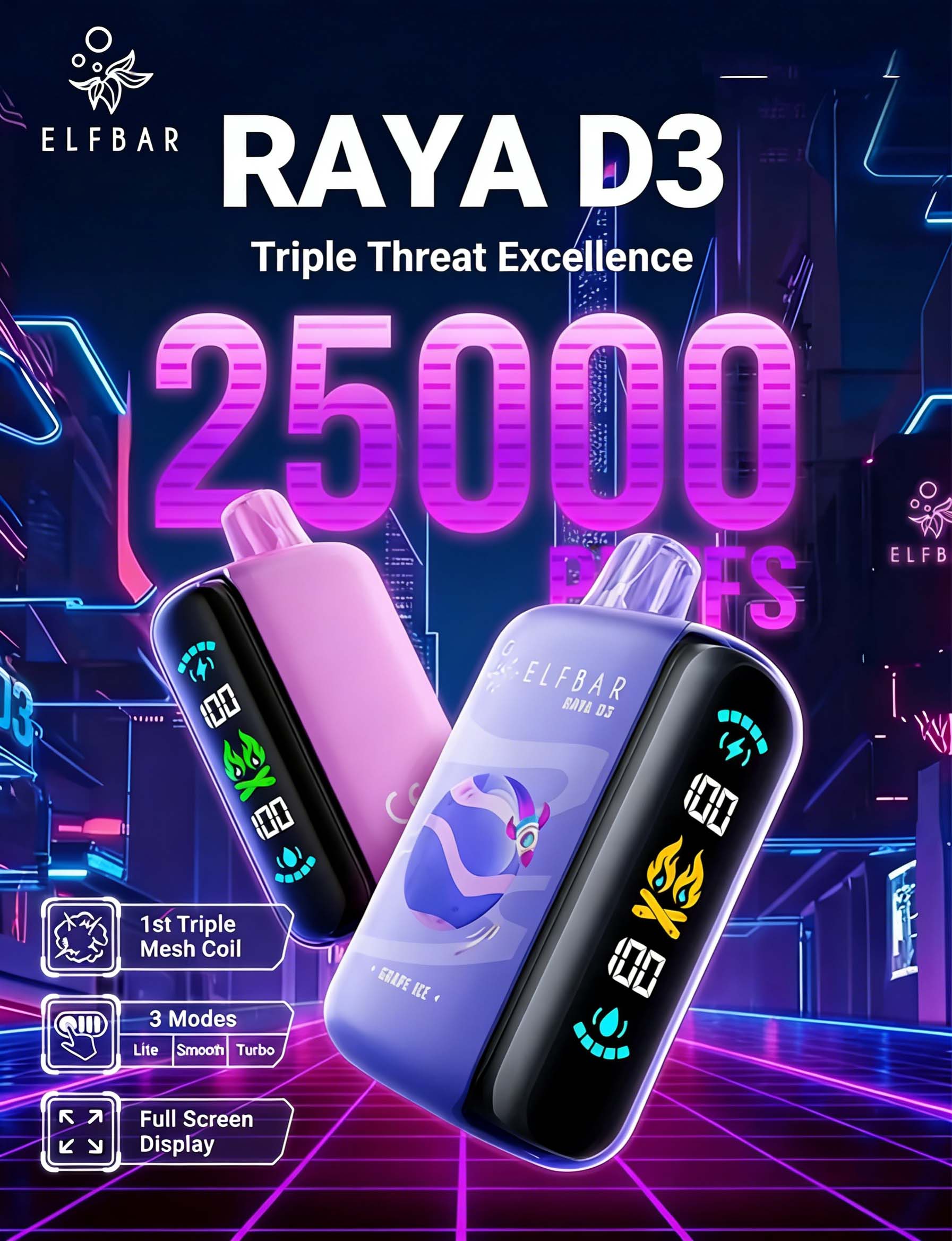 Elfbar Raya D3 25000 Puffs Disposable Vape (3 Power Modes) (850mAh) (Rechargeable) (Promo: Buy 5 Get 1 Free, Buy 10 Get 3 Free) detail image 4