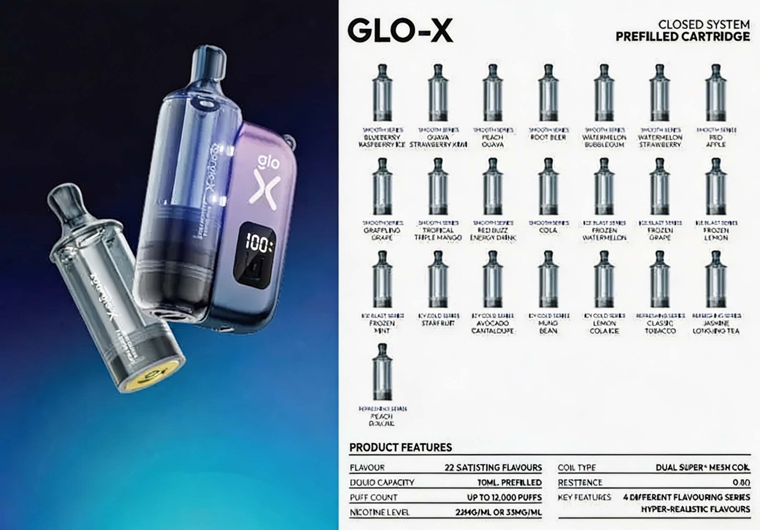 Zgar Glo-X Pod System (12000 Puffs) (Rechargeable) (900mAh) (12/16/20W Output) (Dual Mesh Coil Mode) (Multiple Flavors) detail image 5