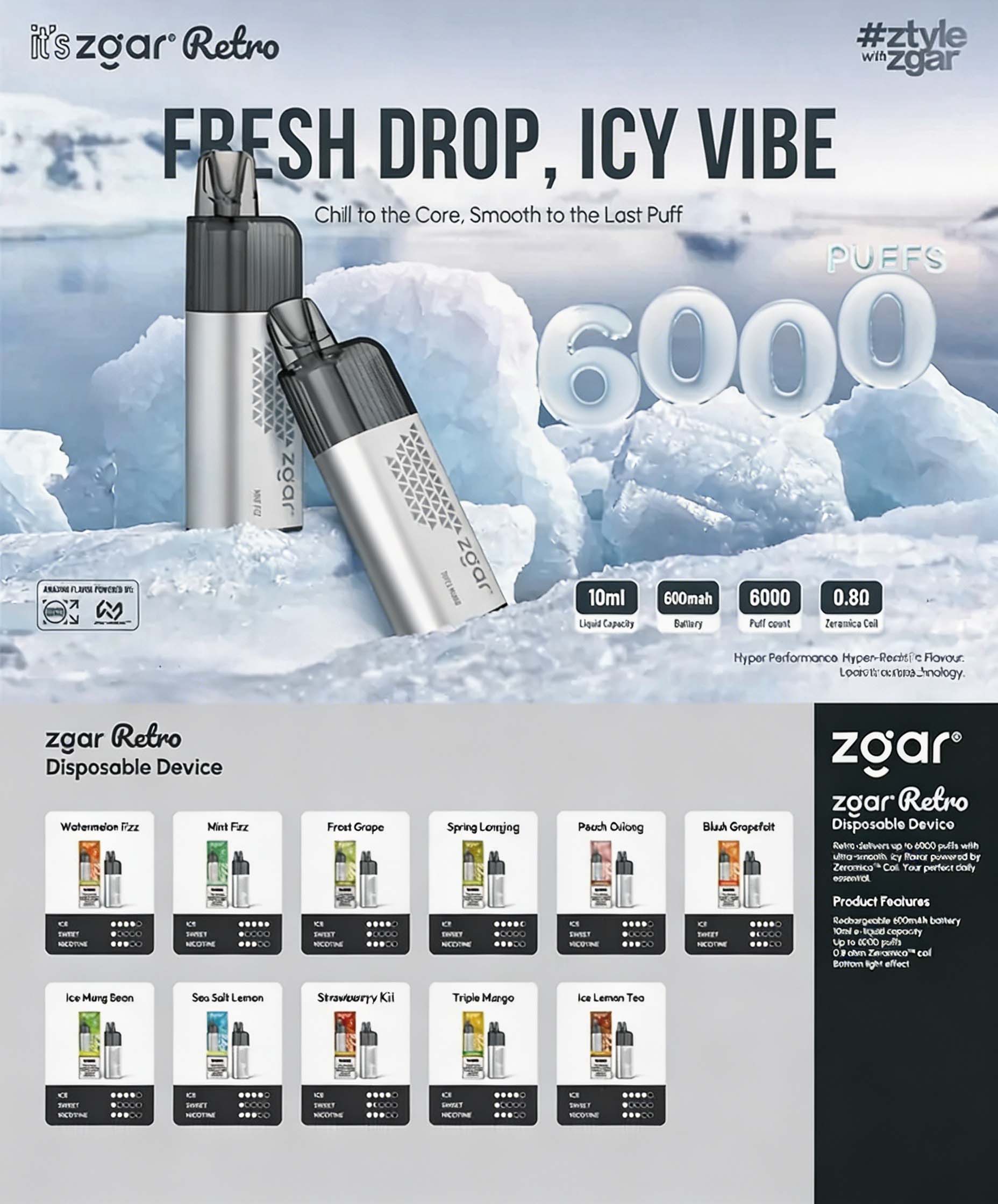 Zgar RETRO-6000 Disposable Vape (6,000 Puffs) (650mAh) (Promo: Buy 5 Get 1 Free, Buy 10 Get 3 Free) detail image 6