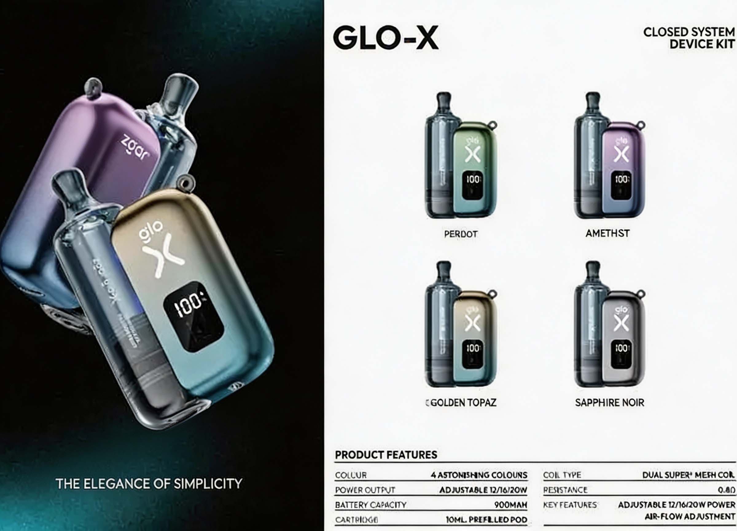 Zgar Glo-X Pod System (12000 Puffs) (Rechargeable) (900mAh) (12/16/20W Output) (Dual Mesh Coil Mode) (Multiple Flavors) detail image 6