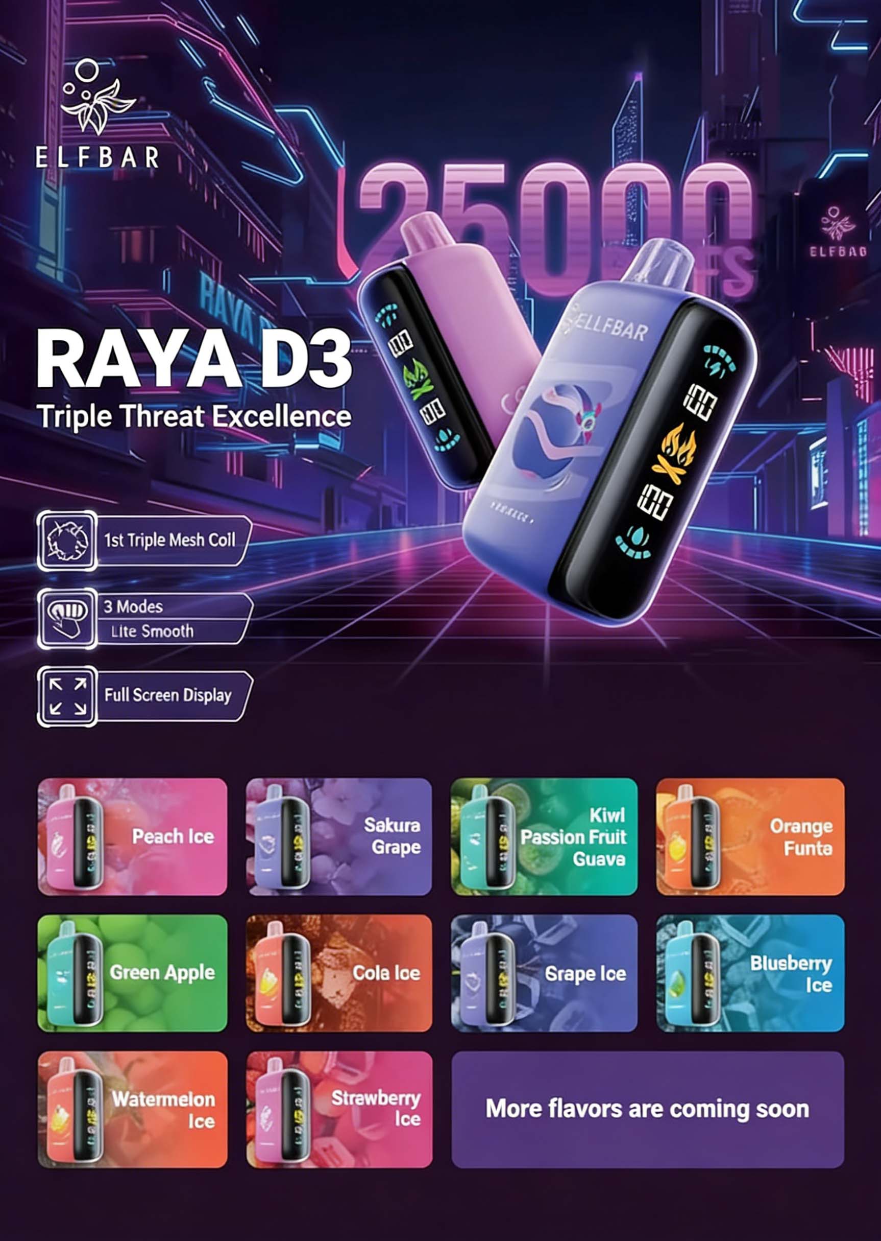 Elfbar Raya D3 25000 Puffs Disposable Vape (3 Power Modes) (850mAh) (Rechargeable) (Promo: Buy 5 Get 1 Free, Buy 10 Get 3 Free) detail image 13